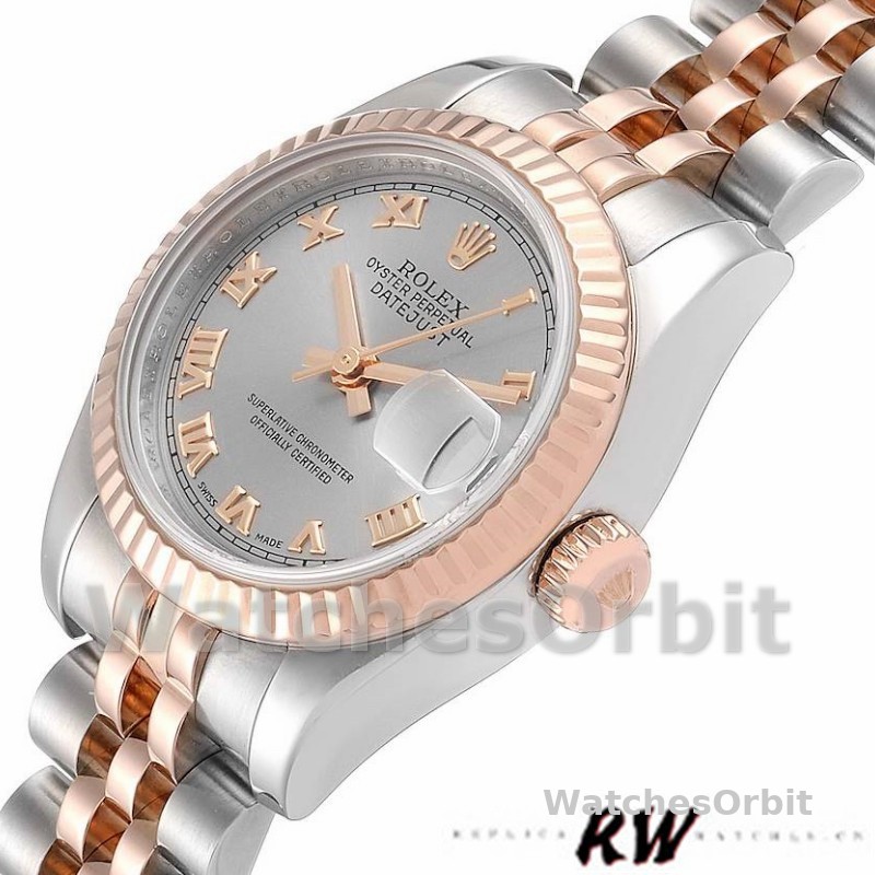 Rolex Datejust 179171 Grey Roman Numeral Dial Fluted Bezel 26MM Lady Replica Watch