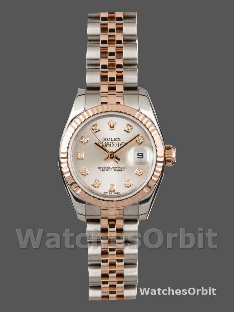 Rolex Datejust 179171 Silver Diamonds Dial Fluted Bezel 26MM Lady Replica Watch