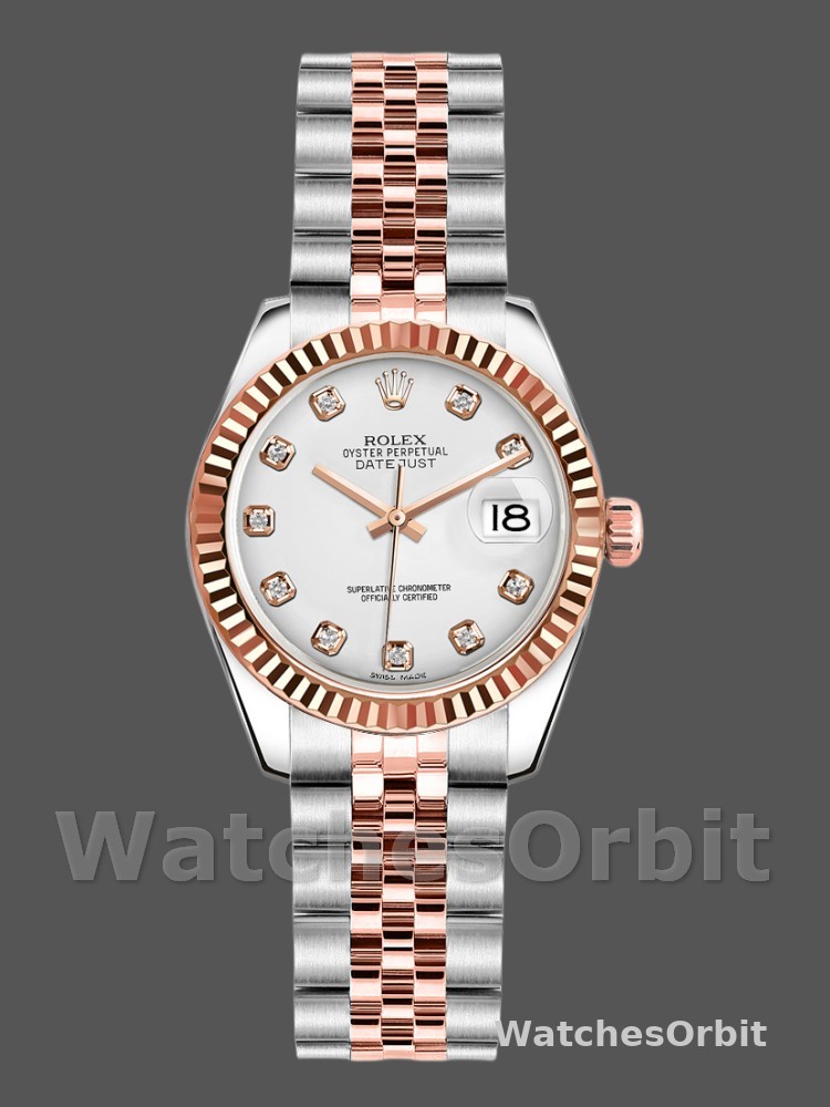 Rolex Datejust 179171 White Diamond Dial Fluted Bezel 26MM Lady Replica Watch