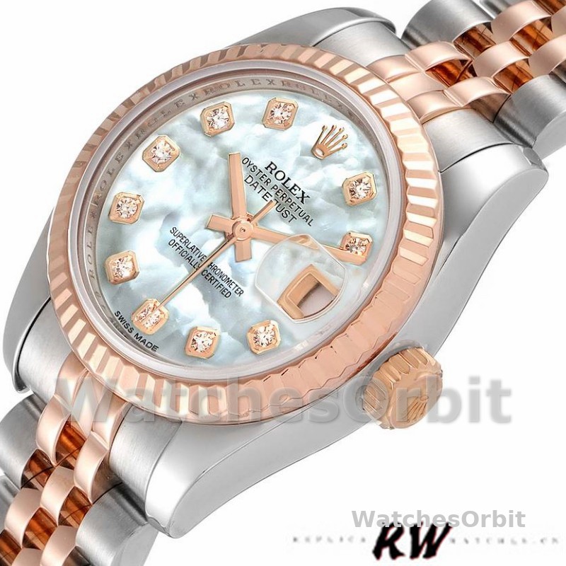 Rolex Datejust 179171 White MOP Diamond Dial Fluted Bezel 26MM Lady Replica Watch