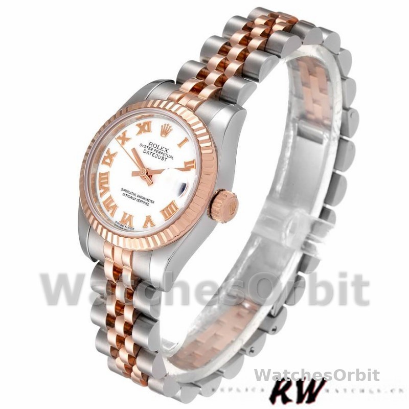 Rolex Datejust 179171 White Roman Numeral Dial Fluted Bezel 26MM Lady Replica Watch