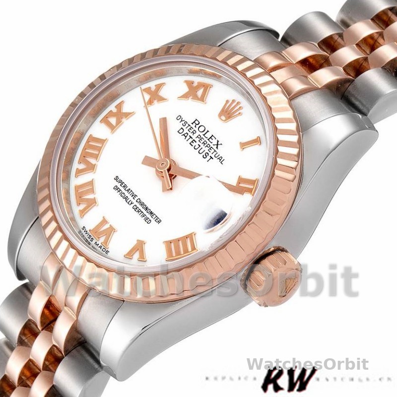 Rolex Datejust 179171 White Roman Numeral Dial Fluted Bezel 26MM Lady Replica Watch