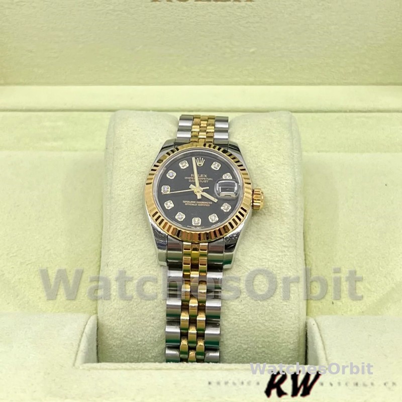 Rolex Datejust 179173 Black Diamond Dial Fluted Bezel 26MM Lady Replica Watch