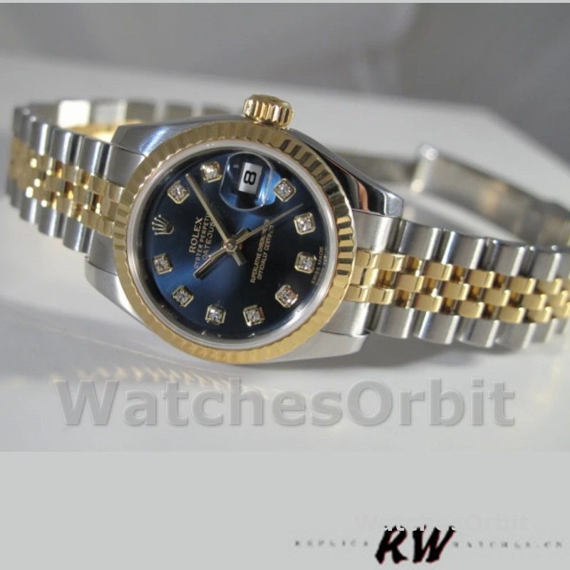 Rolex Datejust 179173 Blue Diamond Dial Fluted Bezel 26MM Lady Replica Watch