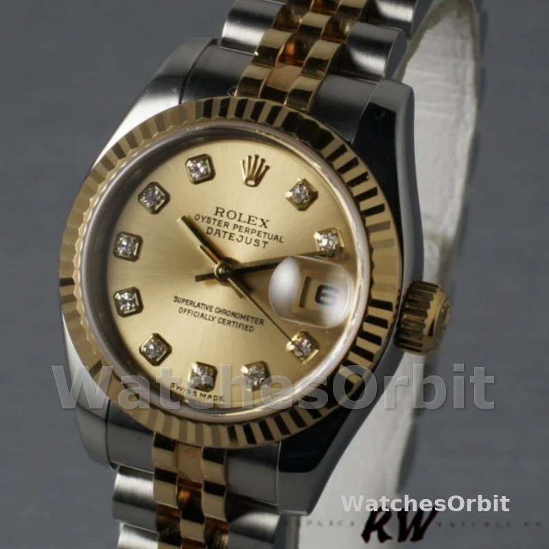 Rolex Datejust 179173 Champagne Diamond Dial Fluted Bezel 26MM Lady Replica Watch