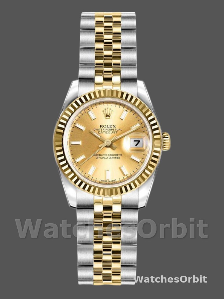 Rolex Datejust 179173 Champagne Index Dial Fluted Bezel 26MM Lady Replica Watch