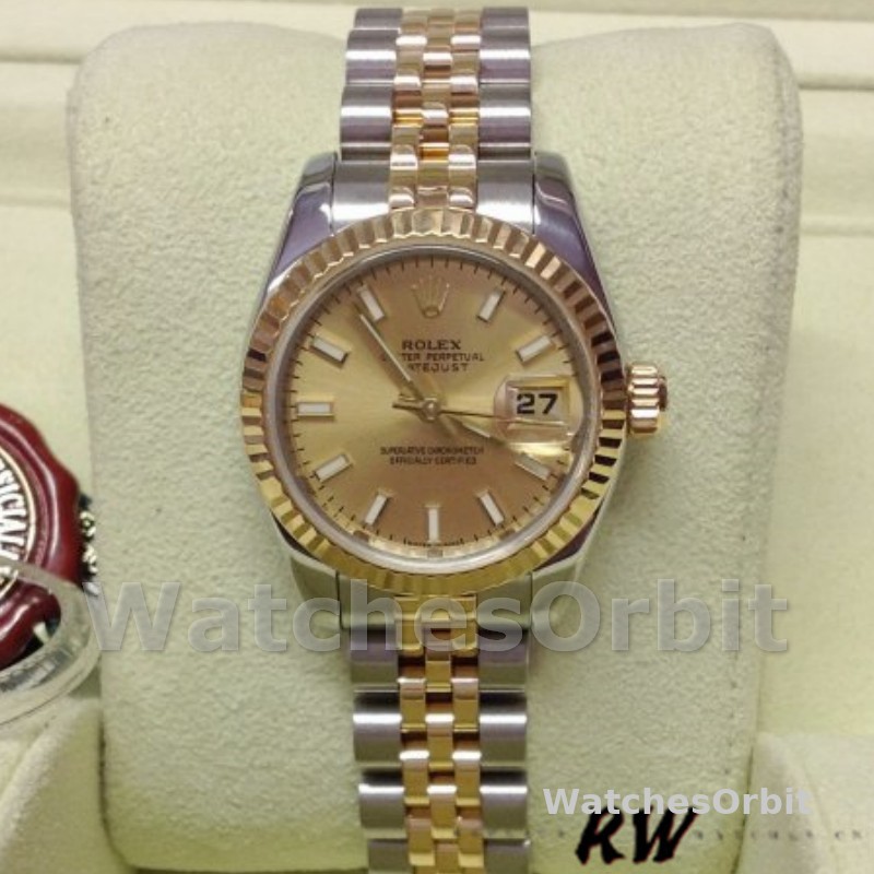 Rolex Datejust 179173 Champagne Index Dial Fluted Bezel 26MM Lady Replica Watch
