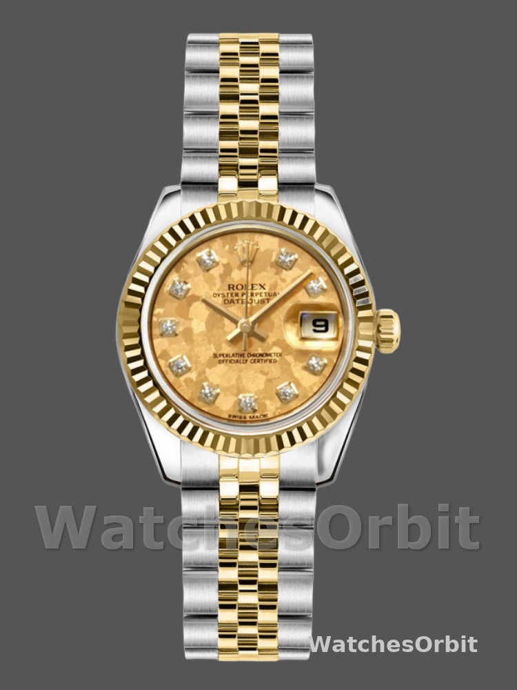 Rolex Datejust 179173 Crystal Champagne Dial Fluted Bezel 26MM Lady Replica Watch