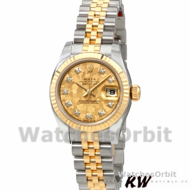 Rolex Datejust 179173 Crystal Champagne Dial Fluted Bezel 26MM Lady Replica Watch