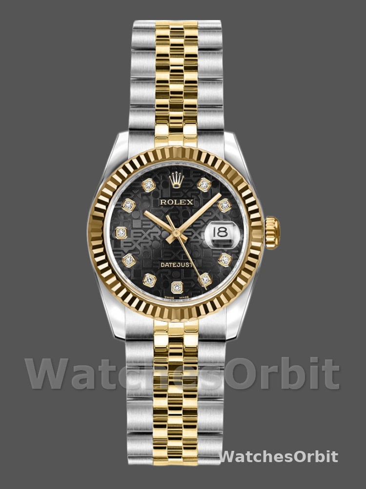 Rolex Datejust 179173 Jubilee Black Diamond Dial Fluted Bezel 26MM Lady Replica Watch