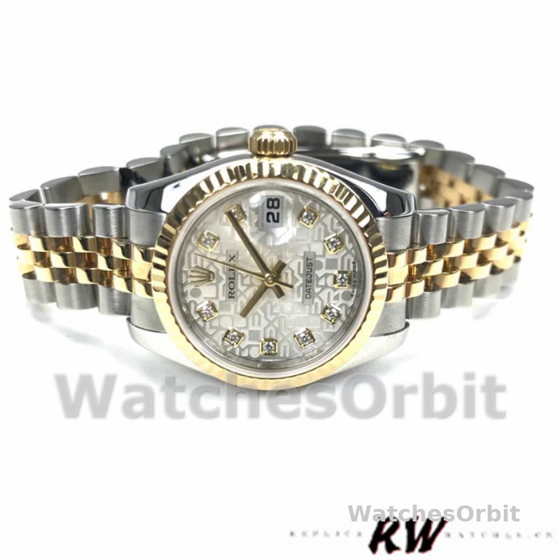 Rolex Datejust 179173 Silver Jubilee Diamond Dial Fluted Bezel 26MM Lady Replica Watch
