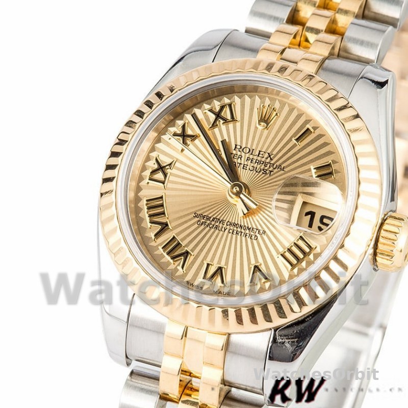Rolex Datejust 179173 Sunbeam Champagne Dial Fluted Bezel 26MM Lady Replica Watch