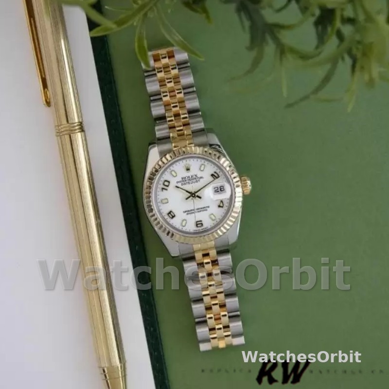 Rolex Datejust 179173 White Arabic Numerals Dial Fluted Bezel 26MM Lady Replica Watch