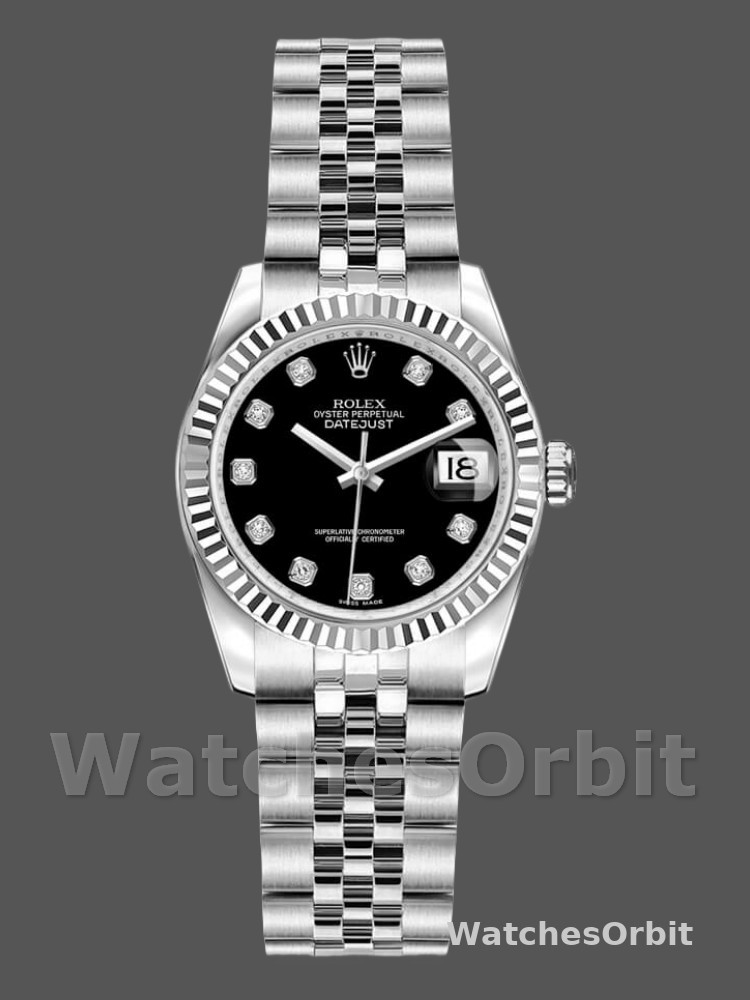 Rolex Datejust 179174 Black Diamond Dial Fluted Bezel 26MM Lady Replica Watch