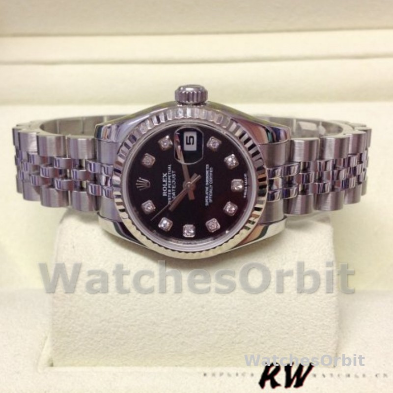 Rolex Datejust 179174 Black Diamond Dial Fluted Bezel 26MM Lady Replica Watch