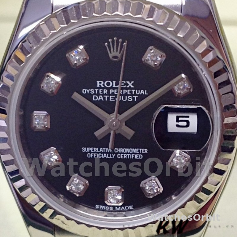 Rolex Datejust 179174 Black Diamond Dial Fluted Bezel 26MM Lady Replica Watch