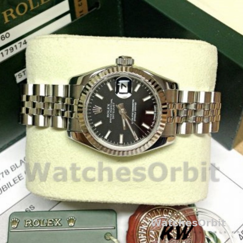 Rolex Datejust 179174 Black Index Dial Fluted Bezel 26MM Lady Replica Watch