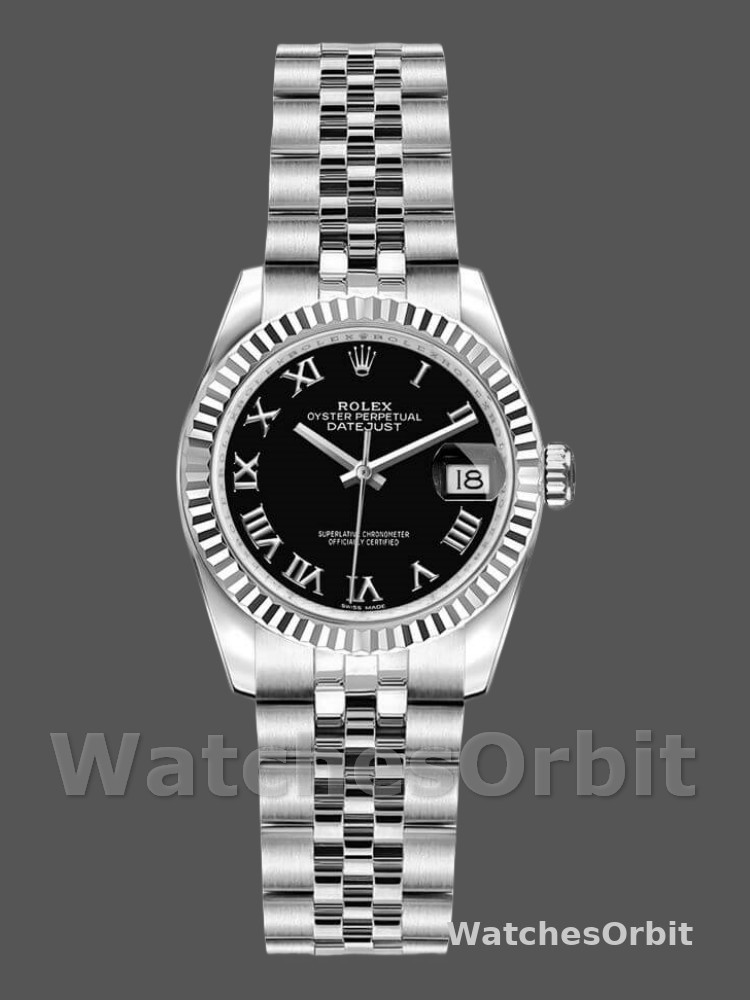 Rolex Datejust 179174 Black Roman Dial Fluted Bezel 26MM Lady Replica Watch