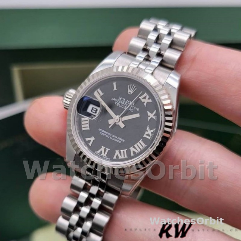 Rolex Datejust 179174 Black Roman Dial Fluted Bezel 26MM Lady Replica Watch