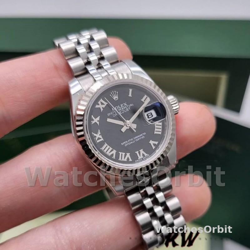 Rolex Datejust 179174 Black Roman Dial Fluted Bezel 26MM Lady Replica Watch