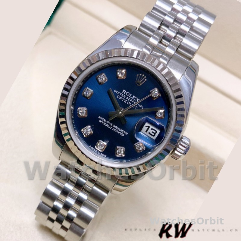 Rolex Datejust 179174 Blue Diamond Dial Fluted Bezel 26MM Lady Replica Watch