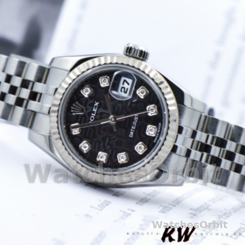 Rolex Datejust 179174 Jubilee Black Diamond Dial Fluted Bezel 26MM Lady Replica Watch