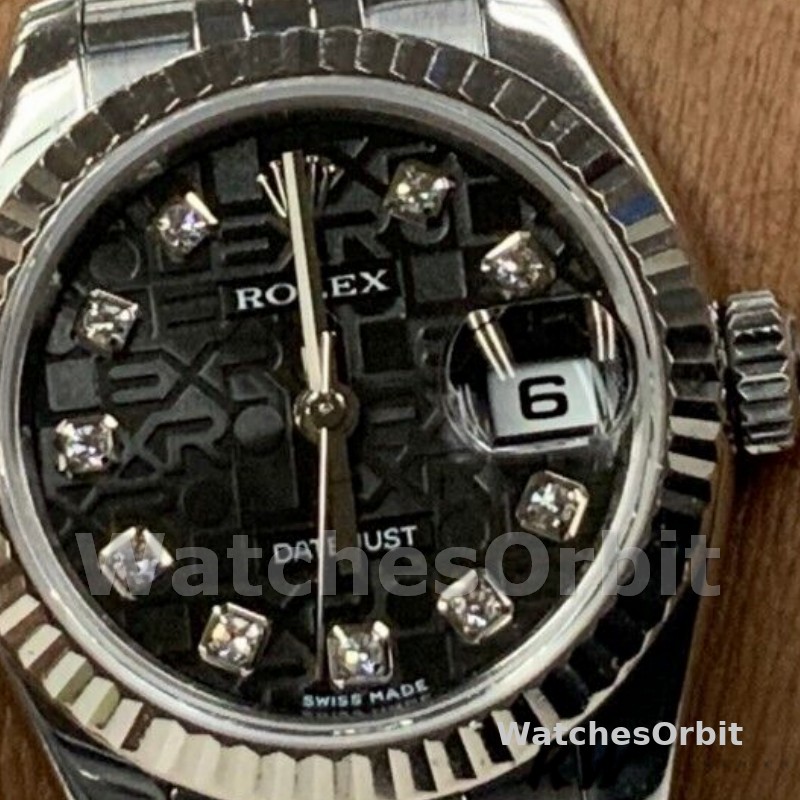 Rolex Datejust 179174 Jubilee Black Diamond Dial Fluted Bezel 26MM Lady Replica Watch