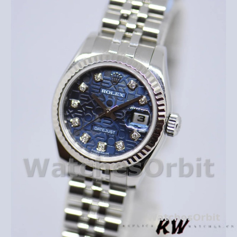 Rolex Datejust 179174 Jubilee Blue Diamond Dial Fluted Bezel 26MM Lady Replica Watch