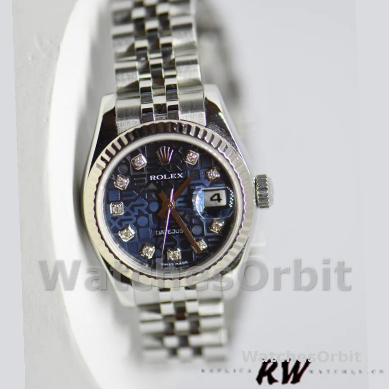 Rolex Datejust 179174 Jubilee Blue Diamond Dial Fluted Bezel 26MM Lady Replica Watch