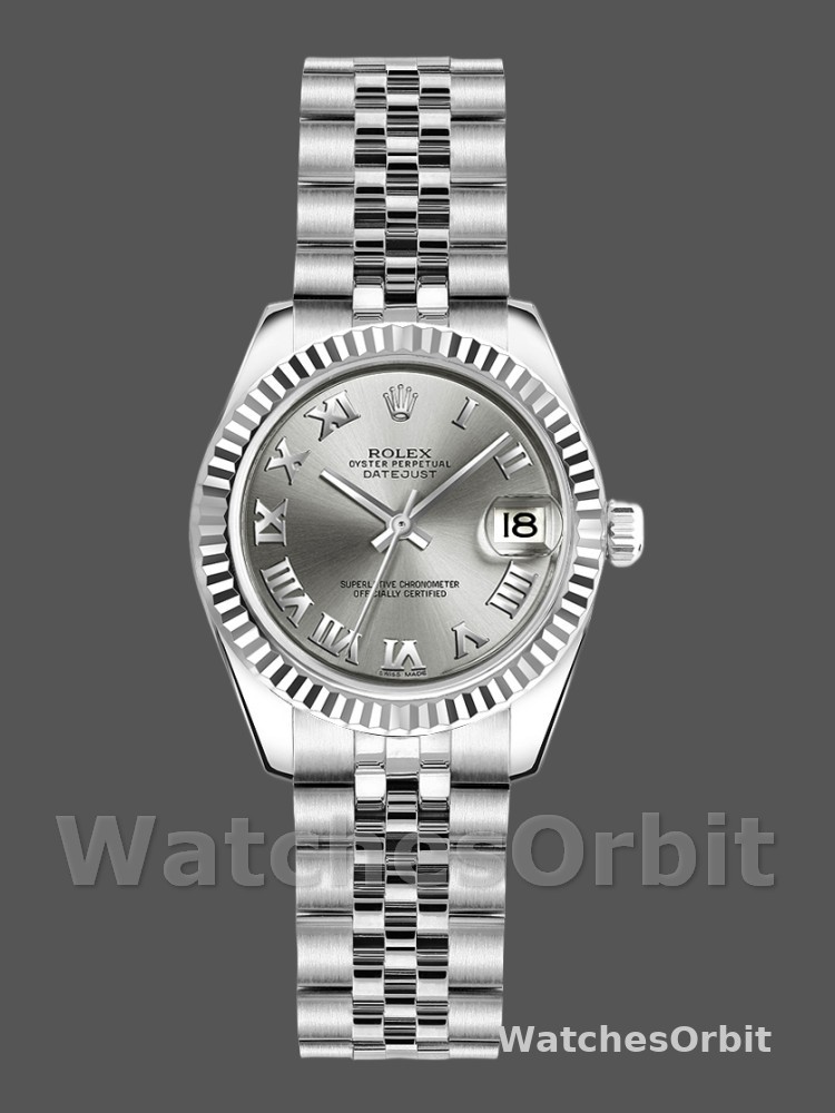 Rolex Datejust 179174 Rhodium Grey Dial Fluted Bezel 26MM Lady Replica Watch