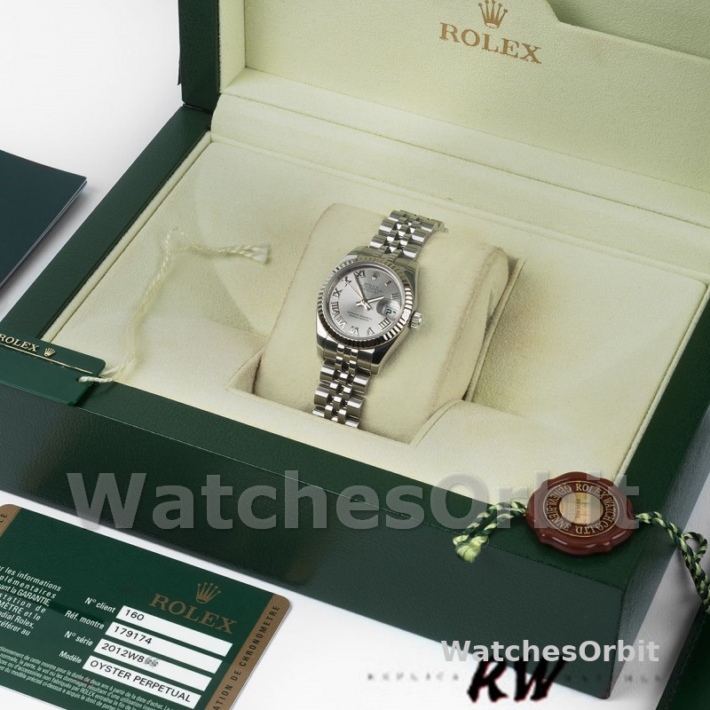 Rolex Datejust 179174 Rhodium Grey Dial Fluted Bezel 26MM Lady Replica Watch