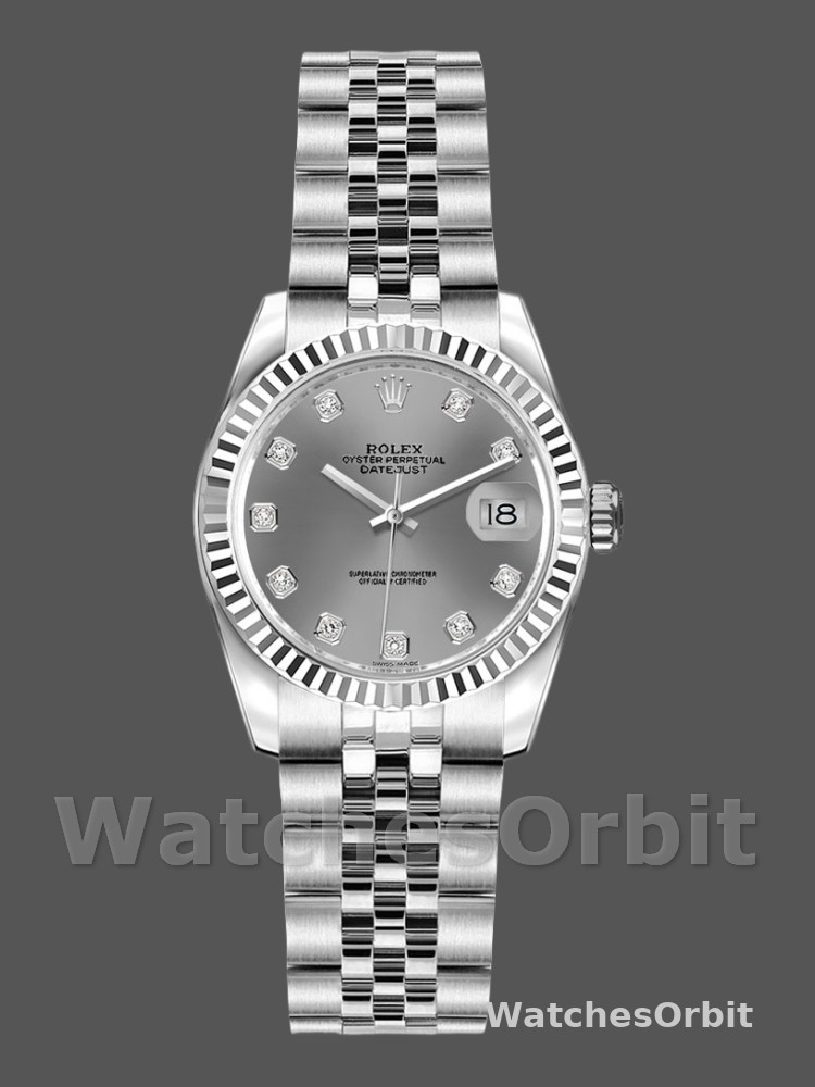 Rolex Datejust 179174 Rhodium Grey Diamond Dial Fluted Bezel 26MM Lady Replica Watch