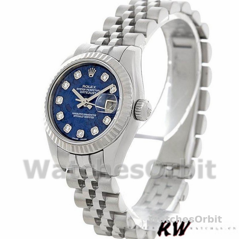 Rolex Datejust 179174 Sodalite Diamond Dial Fluted Bezel 26MM Lady Replica Watch