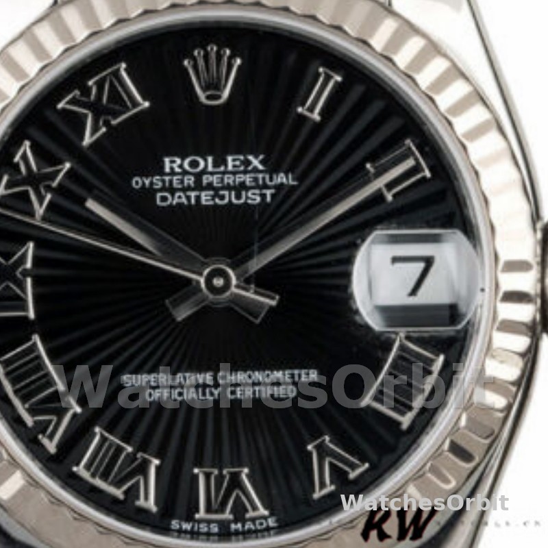 Rolex Datejust 179174 Sunbeam Black Roman Dial Fluted Bezel 26MM Lady Replica Watch