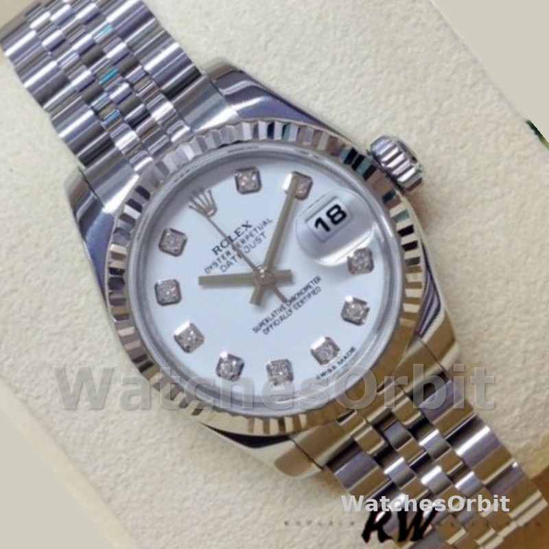 Rolex Datejust 179174 White Diamond Dial Fluted Bezel 26MM Lady Replica Watch