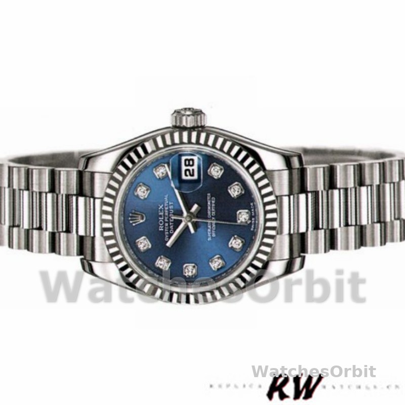 Rolex Datejust 179179 Blue Diamond Dial Fluted Bezel 26MM Lady Replica Watch