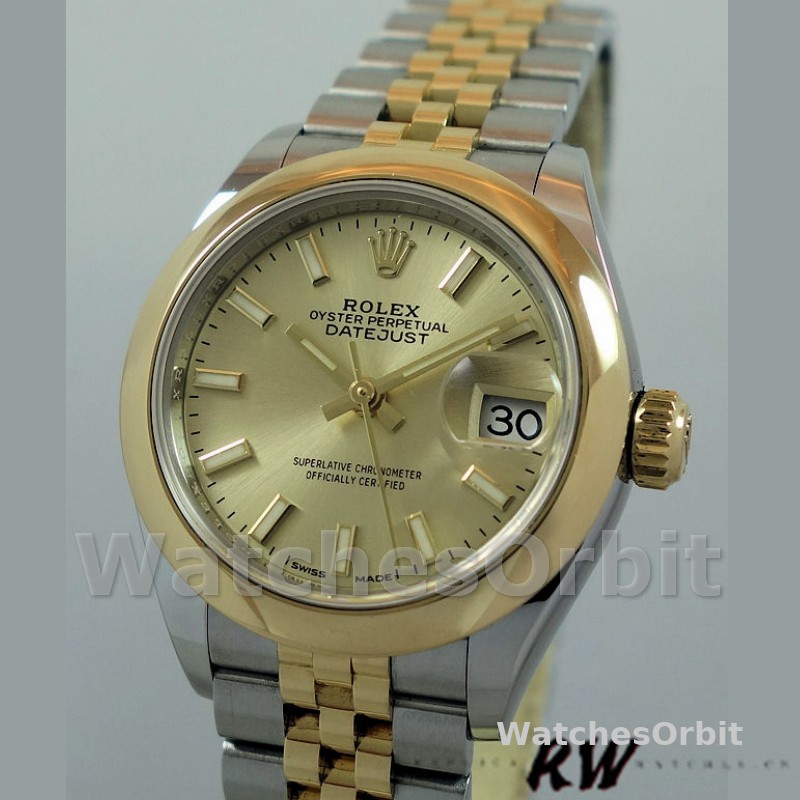 Rolex Datejust 279163 Champagne Index Dial Domed Bezel 28mm Lady Replica Watch