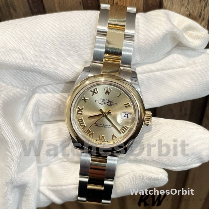 Rolex Datejust 279163 Champagne Roman Numeral Dial Domed Bezel 28mm Lady Replica Watch