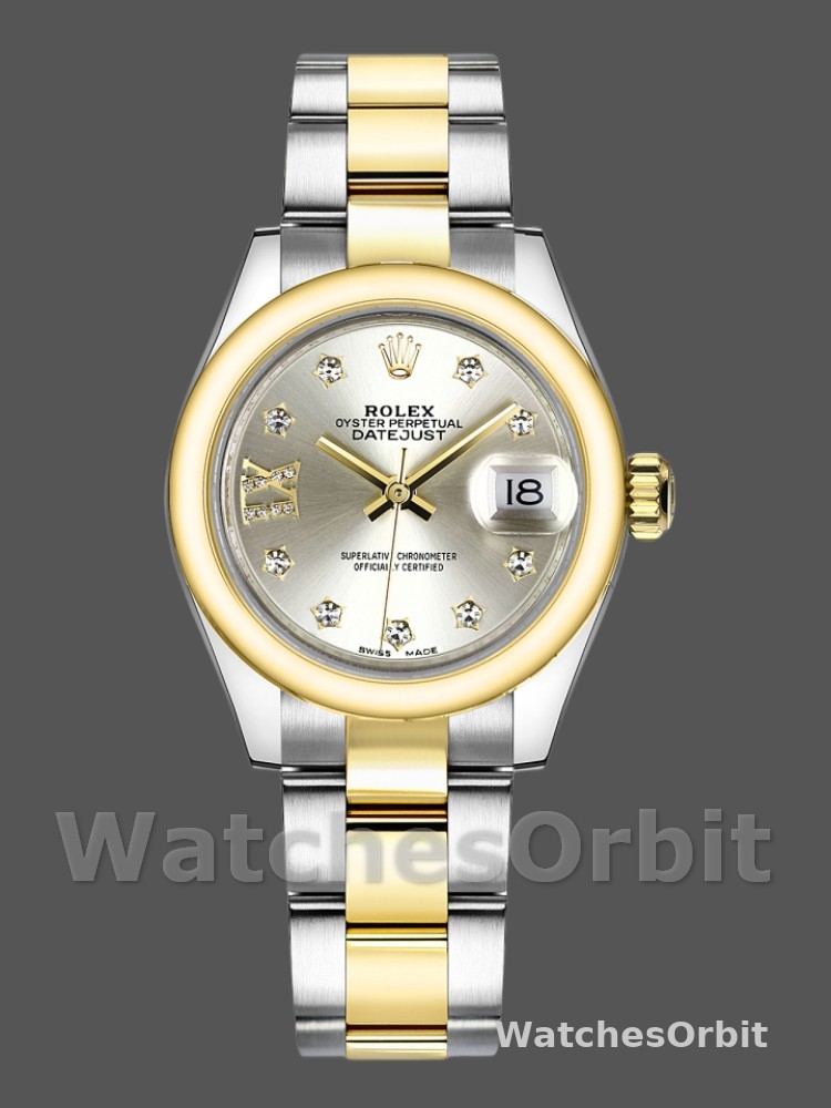 Rolex Datejust 279163 Silver Diamond Dial Domed Bezel 28mm Lady Replica Watch