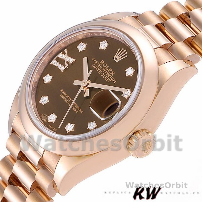 Rolex Datejust 279165 Chocolate Brown Diamonds Dial Domed Bezel 28mm Lady Replica Watch