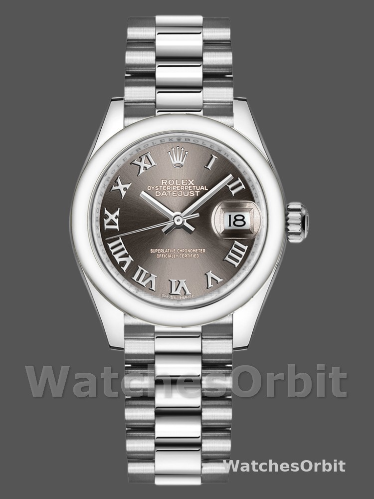 Rolex Datejust 279166 Dark Grey Roman Numeral Dial Domed Bezel 28mm Lady Replica Watch