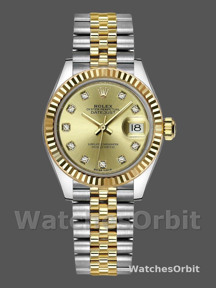 Rolex Datejust 279173 Champagne Diamond Dial Fluted Bezel 28mm Lady Replica Watch