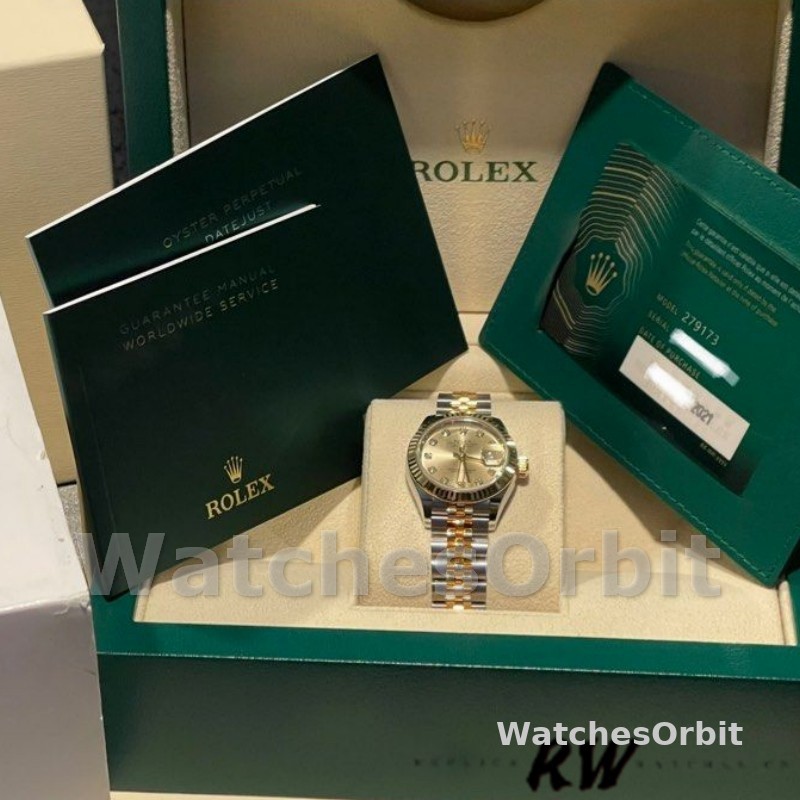 Rolex Datejust 279173 Champagne Diamond Dial Fluted Bezel 28mm Lady Replica Watch