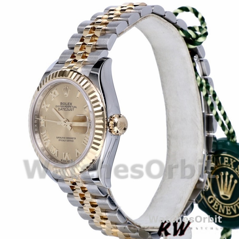 Rolex Datejust 279173 Champagne Roman Numeral Dial Fluted Bezel 28mm Lady Replica Watch