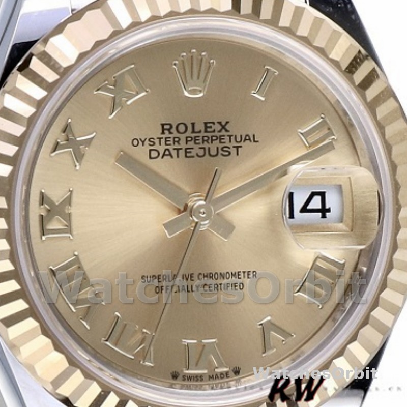 Rolex Datejust 279173 Champagne Roman Numeral Dial Fluted Bezel 28mm Lady Replica Watch