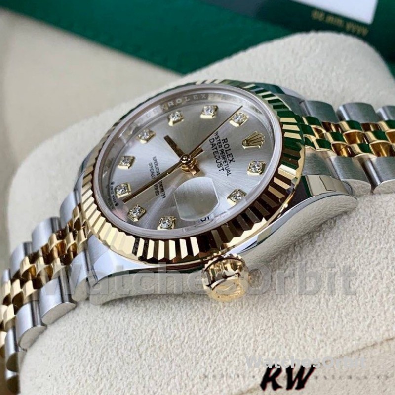 Rolex Datejust 279173 Silver Diamond Dial Fluted Bezel 28mm Lady Replica Watch