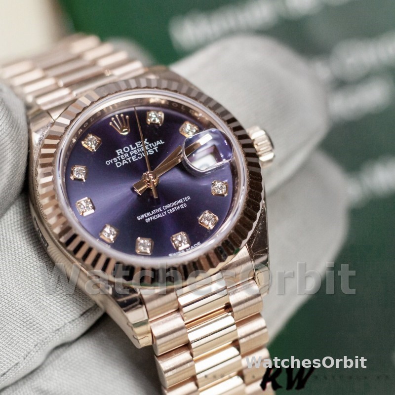 Rolex Datejust 279175 Aubergine Diamonds Dial Fluted Bezel 28mm Lady Replica Watch