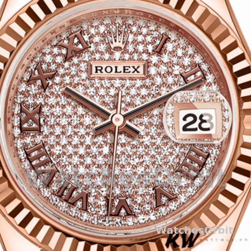 Rolex Datejust 279175 Diamond Paved Dial Fluted Bezel 28mm Lady Replica Watch