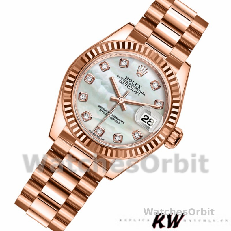 Rolex Datejust 279175 Mother Of Pearl Diamonds Dial Fluted Bezel 28mm Lady Replica Watch