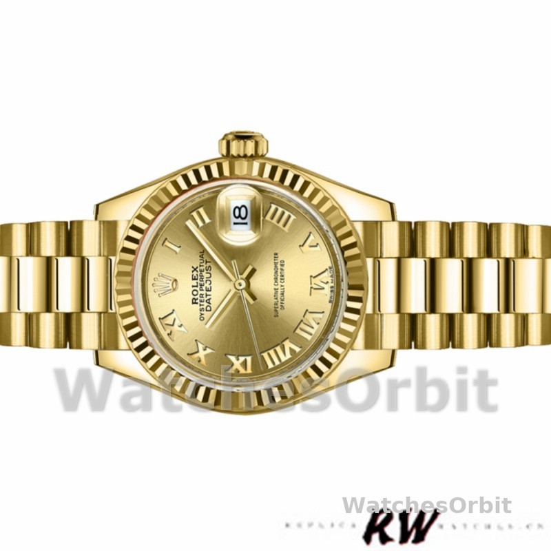 Rolex Datejust 279178 Champagne Roman Dial Fluted Bezel 28mm Lady Replica Watch